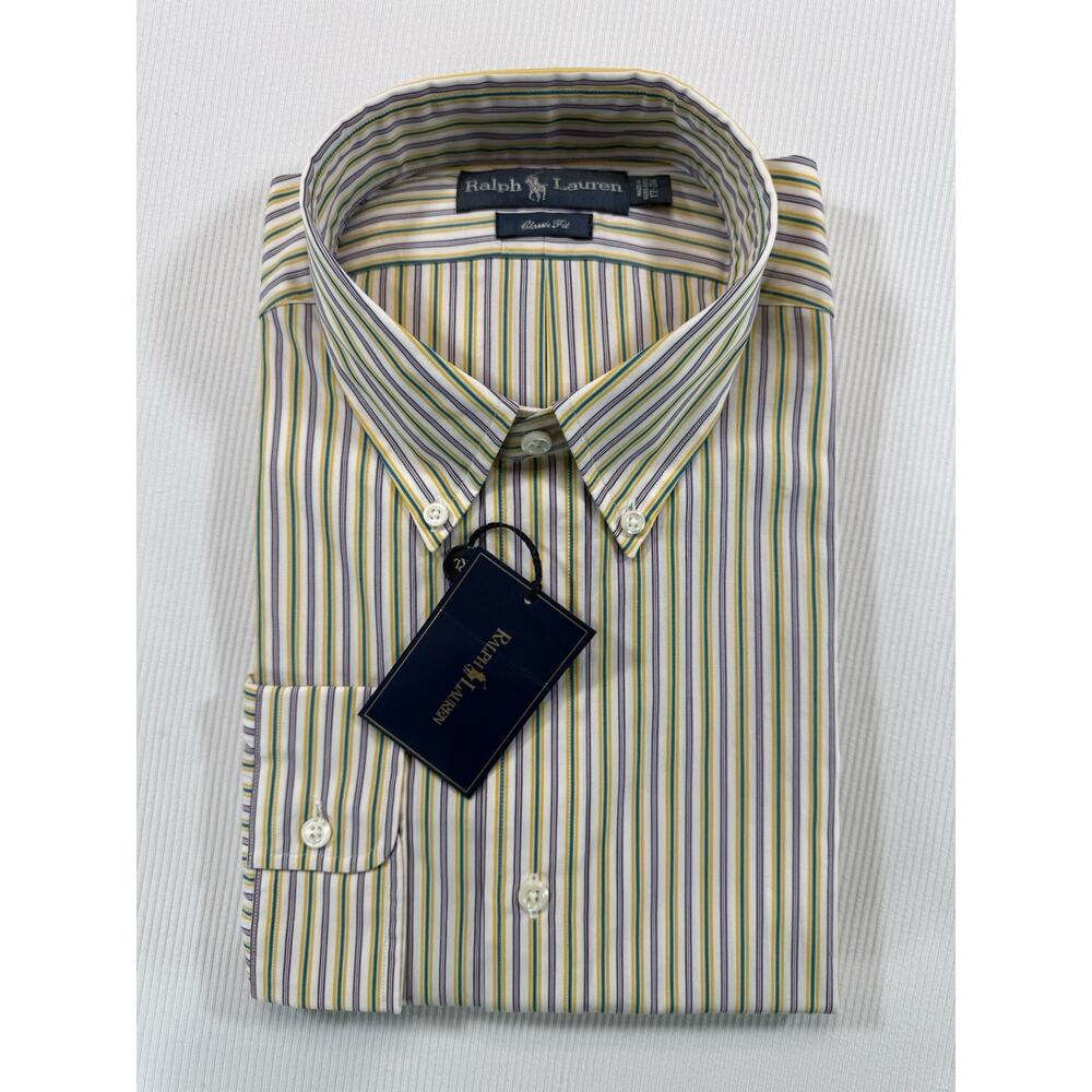 Ralph Lauren Classic Fit Dress Shirt 17.5 34 Stripe Button Down NWT